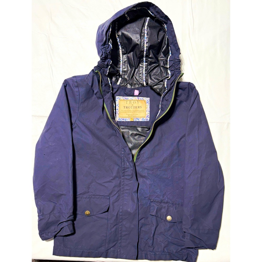 TROY London x Trotters Navy Waterproof Rain Jacket Coat Made England Girls10 11